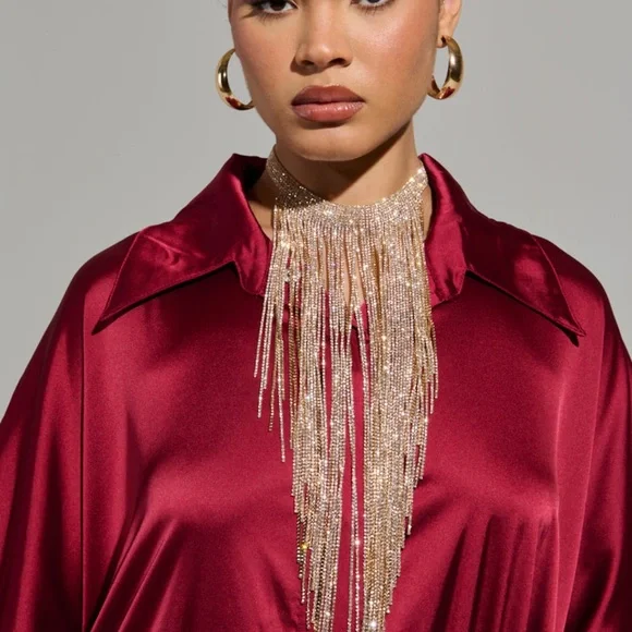 Elegant Gold Fringe Necklace - Picture 2 of 2